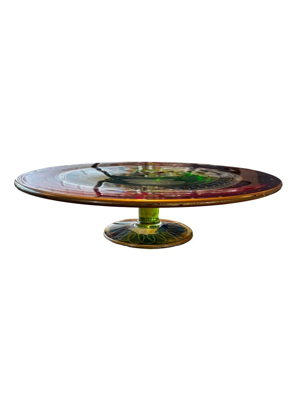 Pier 1 Festive Stripe Hand Blown Glass Cake Stand Romania Holiday Decor